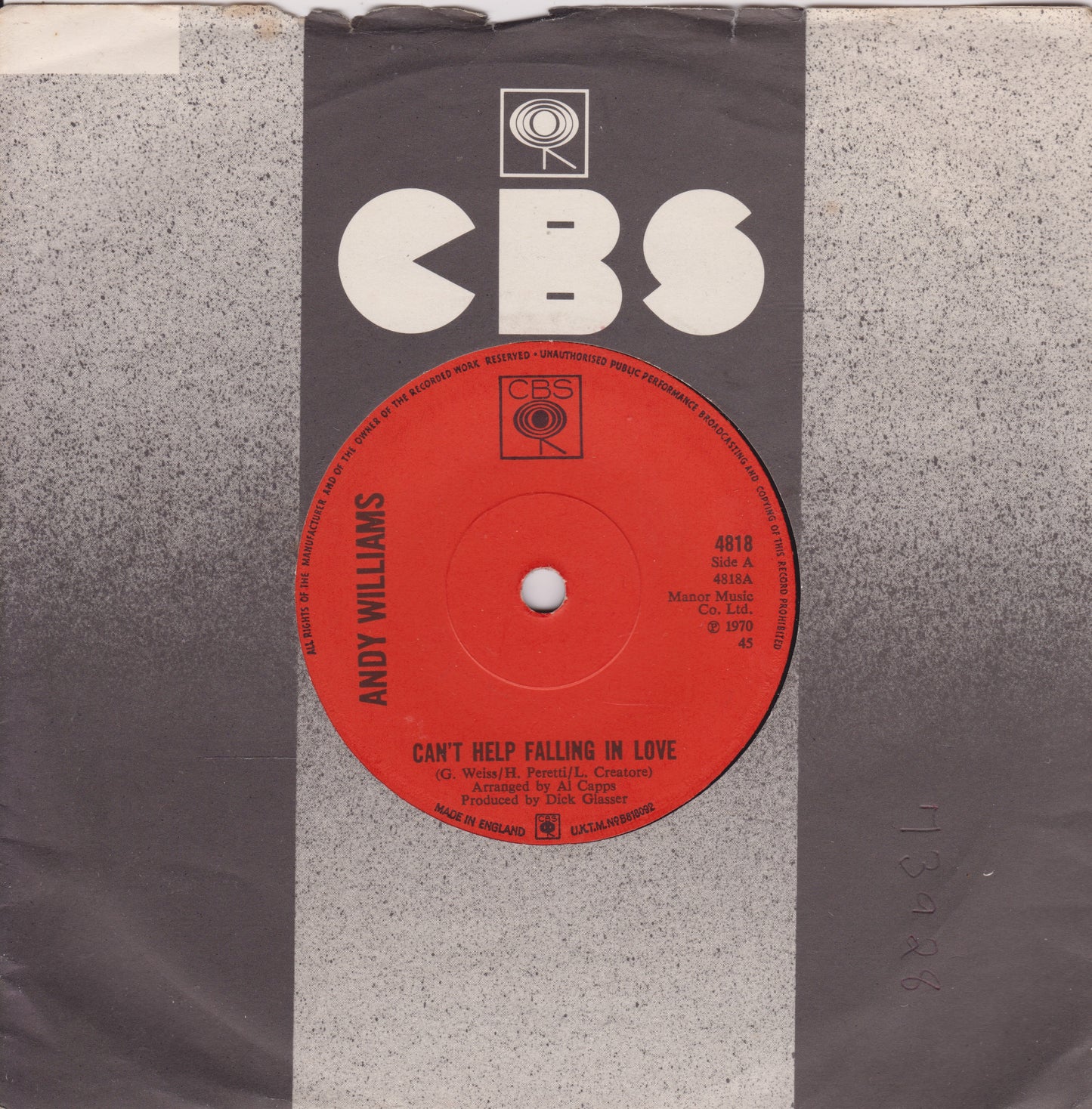 Record label with 'CBS' branding on a textured surface