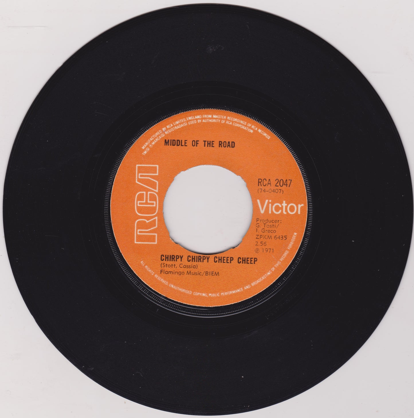 Vinyl record with orange label featuring RCA Victor branding on a white background