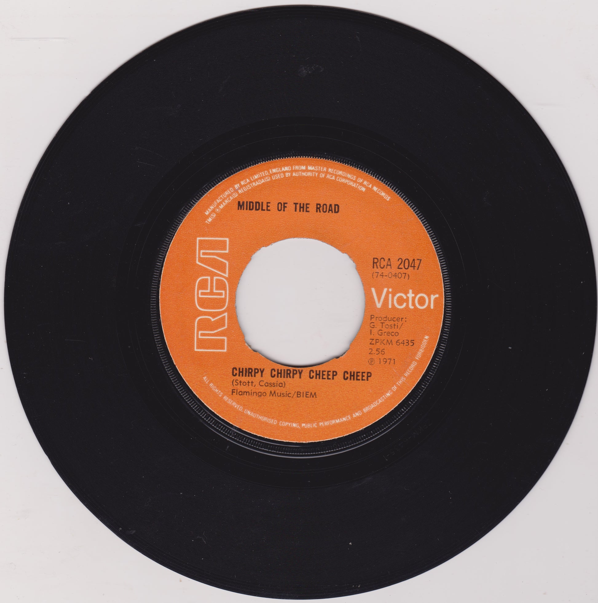 Vinyl record with orange label featuring RCA Victor branding on a white background