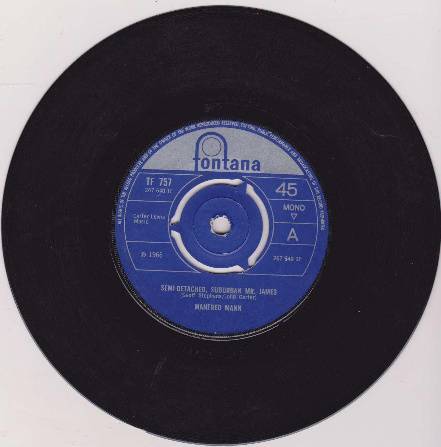 Manfred Mann – Semi-Detached, Suburban Mr. James (Fontana 1966) 7" vinyl single VG/-