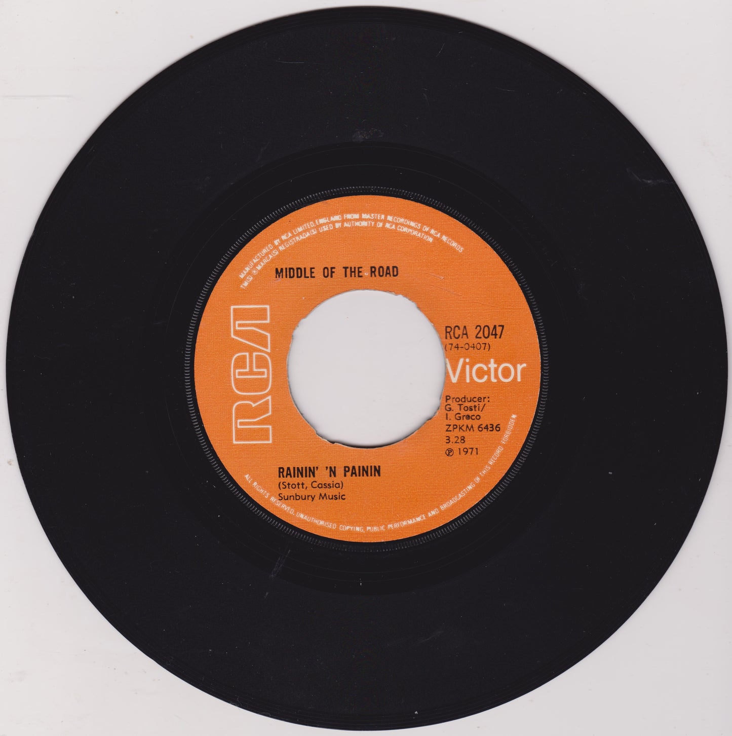 Vinyl record with orange label featuring RCA and Victor logos on a white background