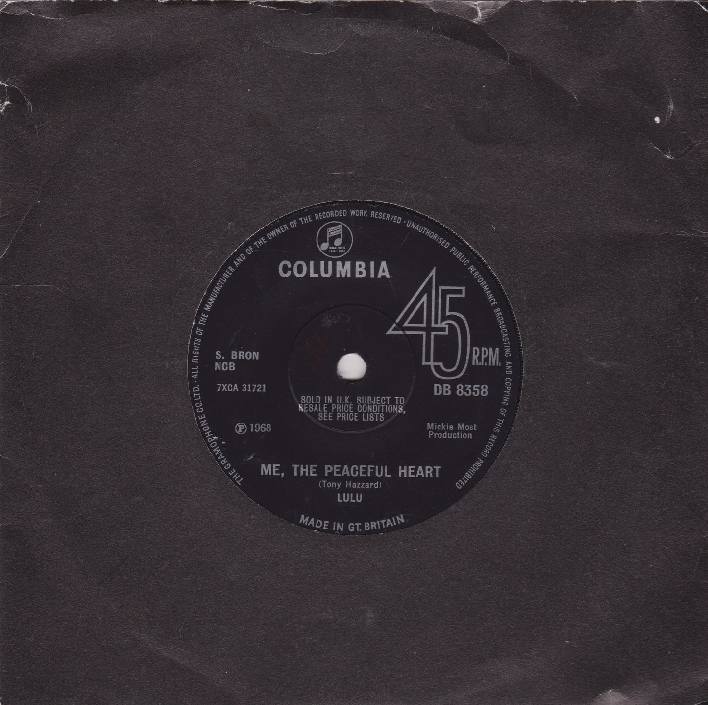 Columbia 45 RPM record label on a textured black surface