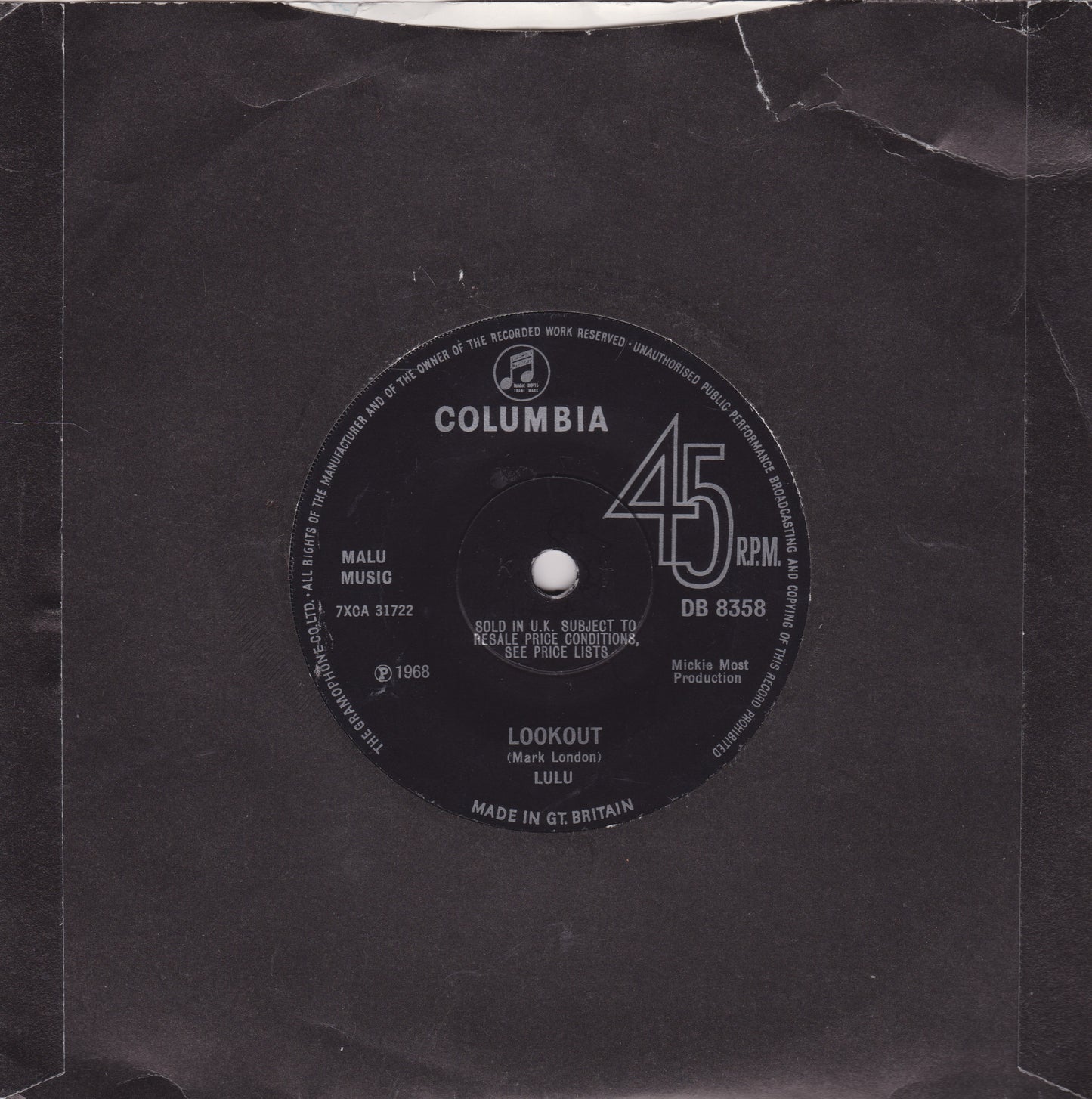 Columbia 45 RPM record label on a textured black background