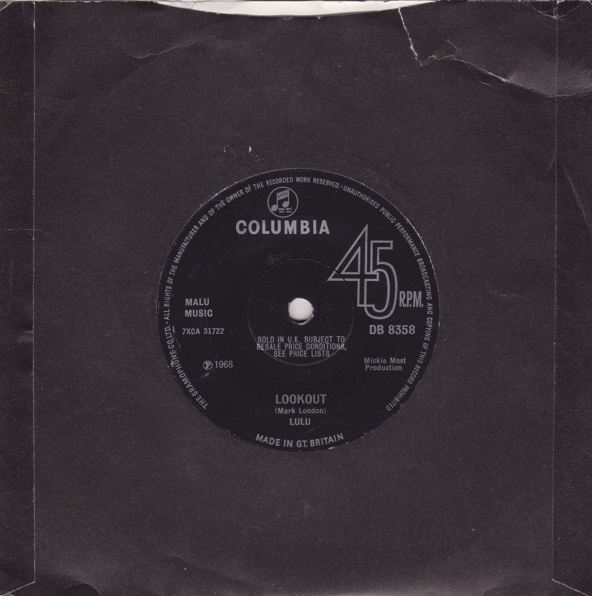 Columbia 45 RPM record label on a textured black background