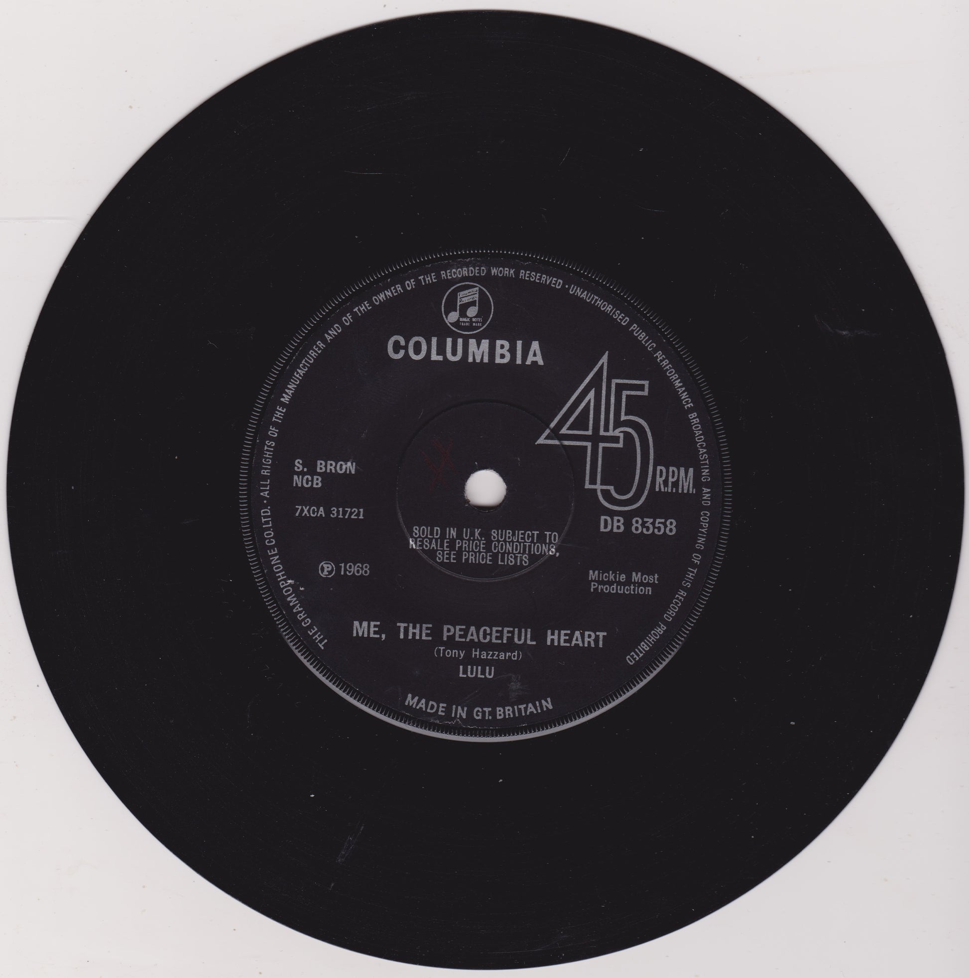 Record label from a Columbia 45 RPM record on a white background