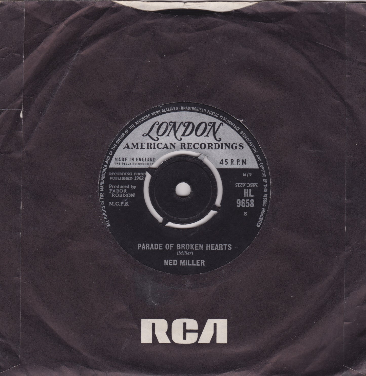 Record label with 'London American Recordings' and 'RCA' branding on a dark background