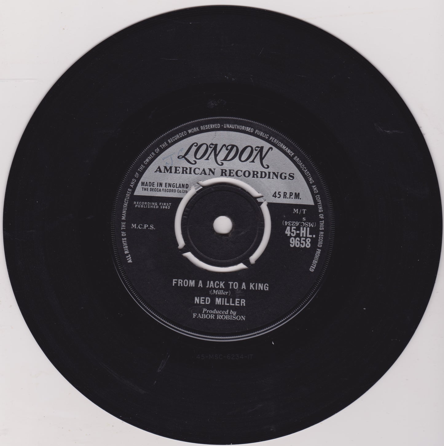 Black vinyl record with 'London American Recordings' label on a white background