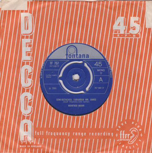 Manfred Mann – Semi-Detached, Suburban Mr. James (Fontana 1966) 7" vinyl single VG/-