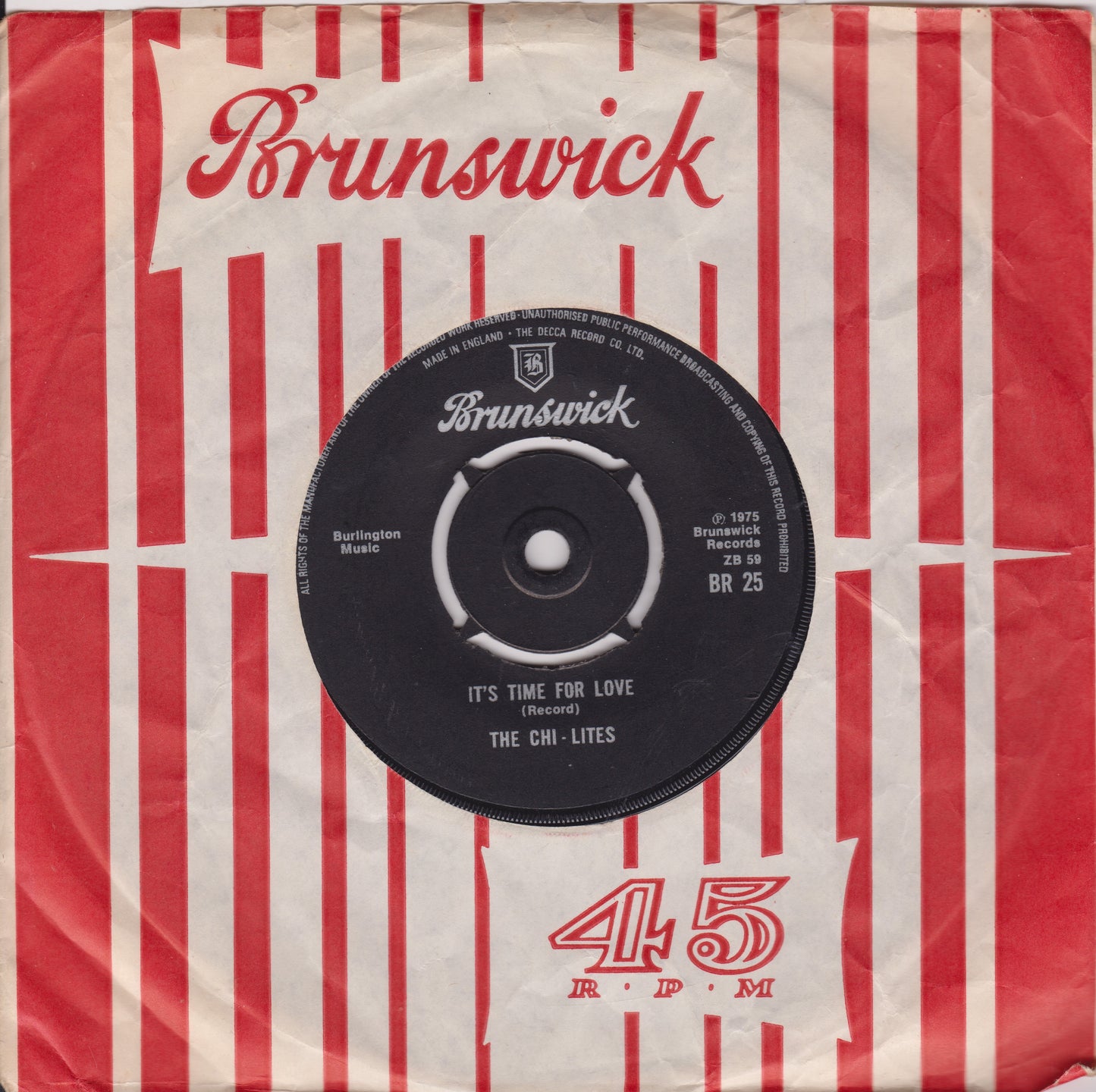Vintage Brunswick record cover with a red and white striped pattern