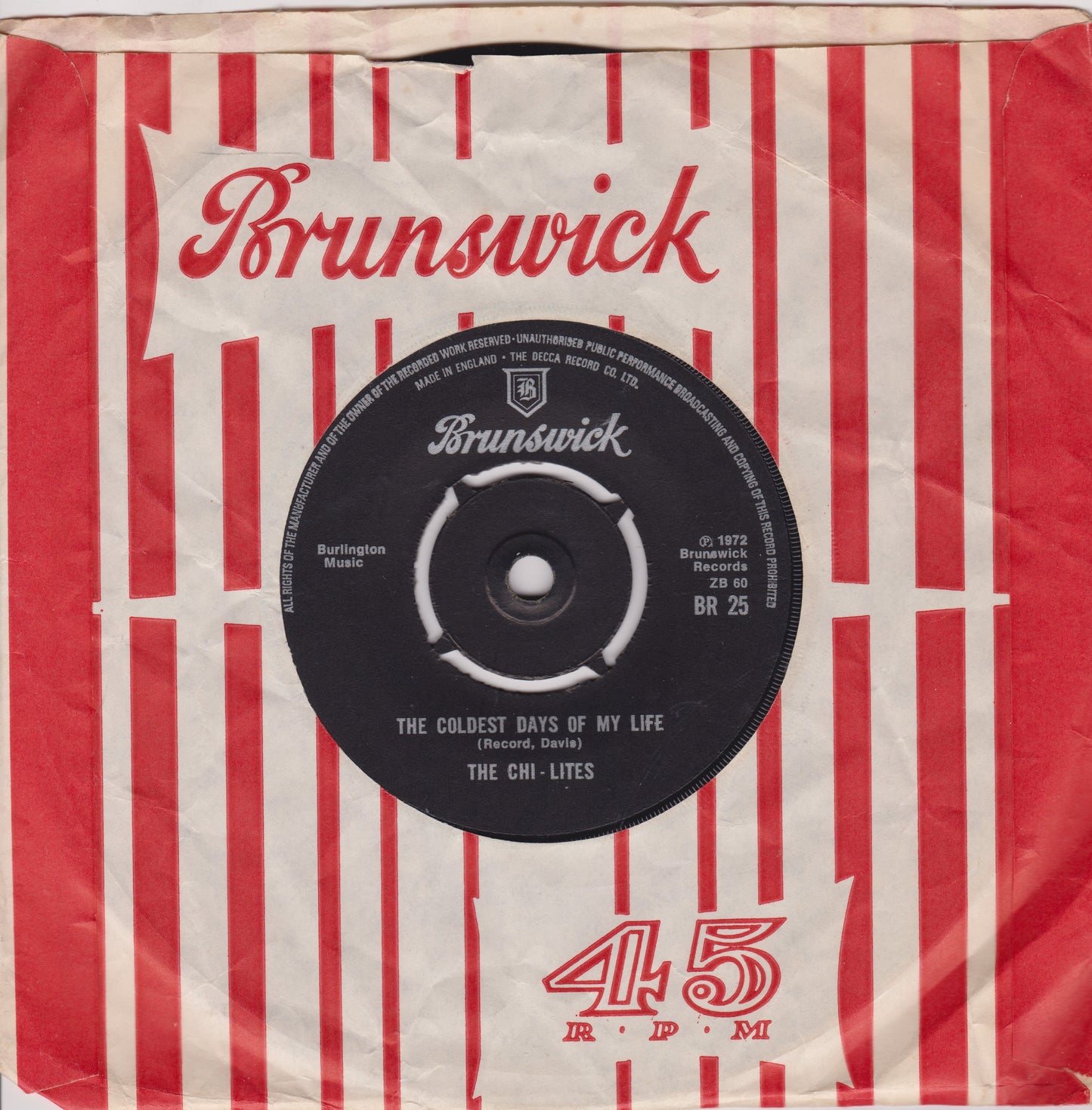 Vintage Brunswick record sleeve with red and white striped design
