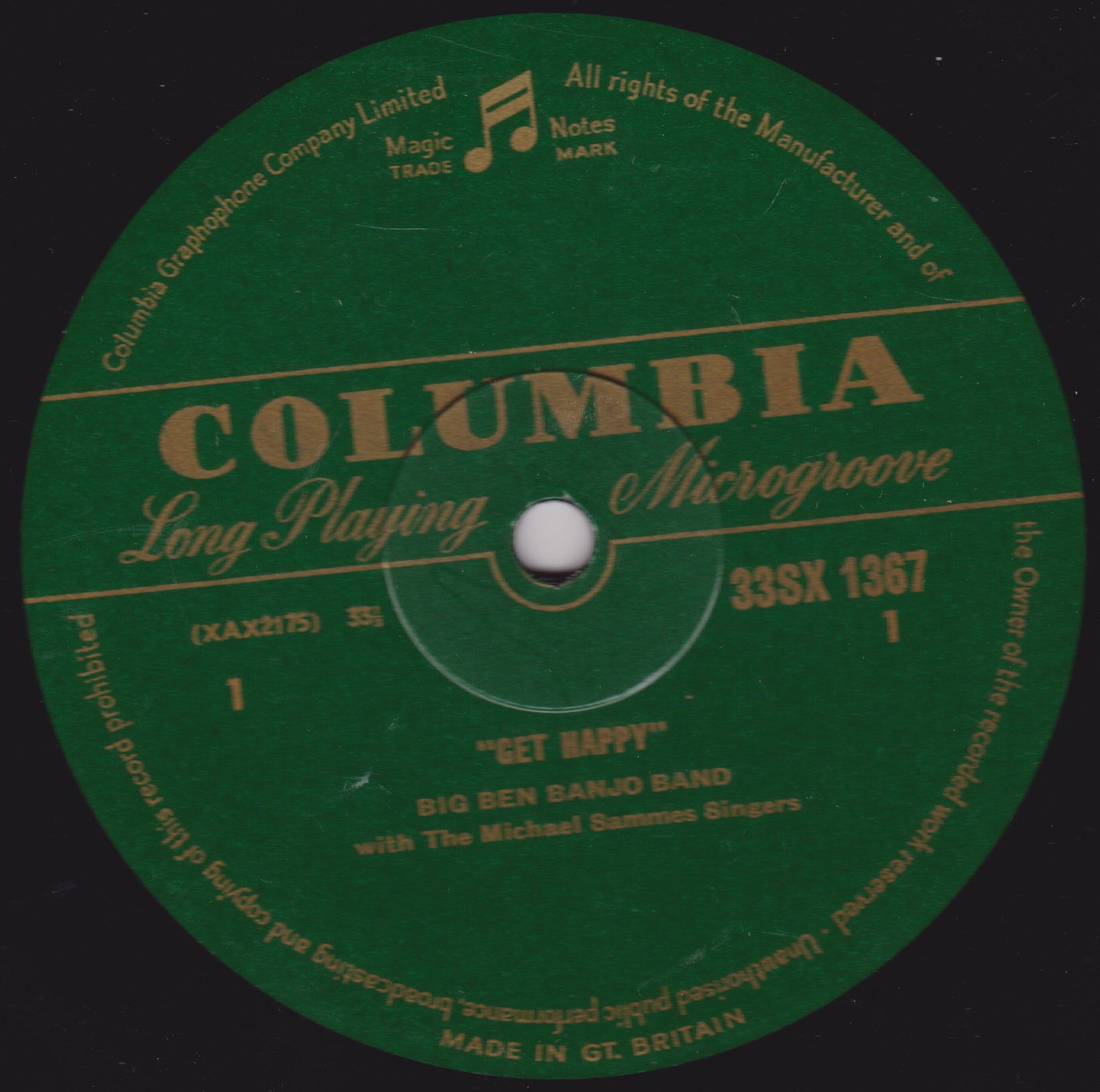Columbia record label from a vinyl record on a black background