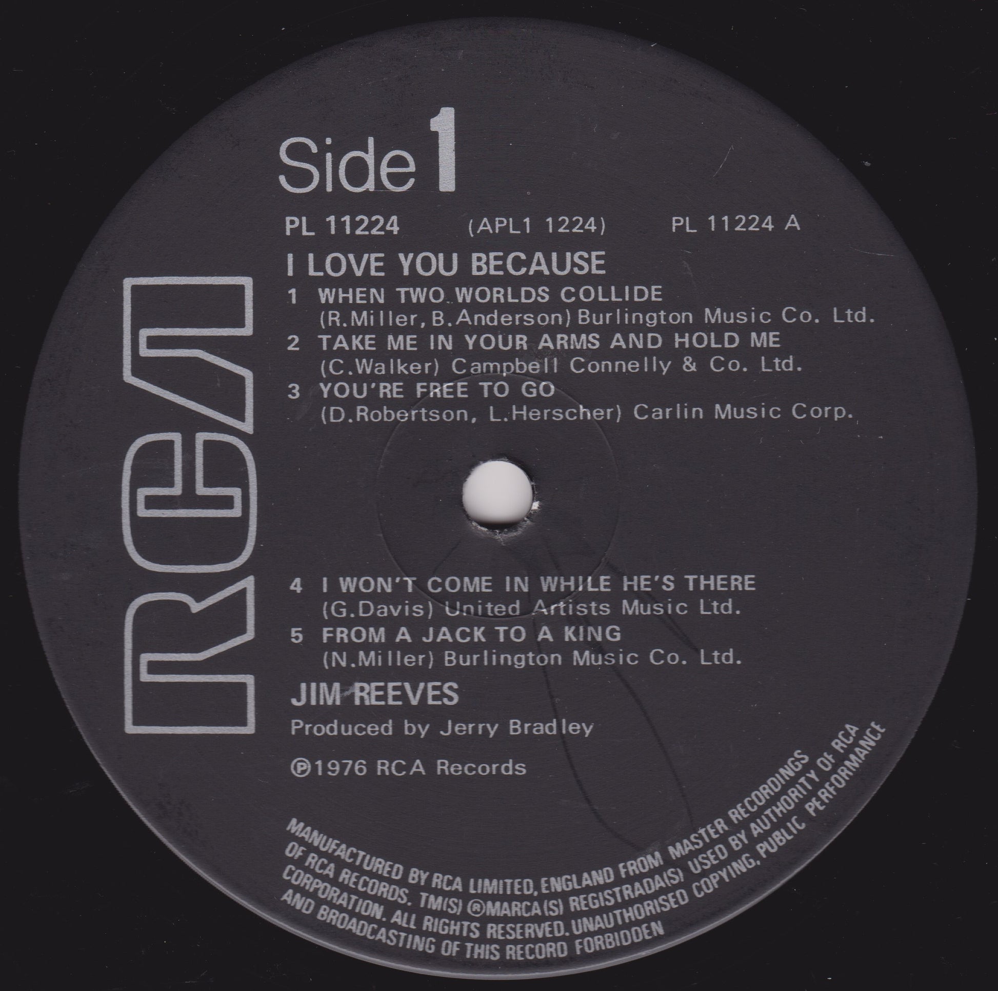 RCA record label with track listing and artist name on a black background