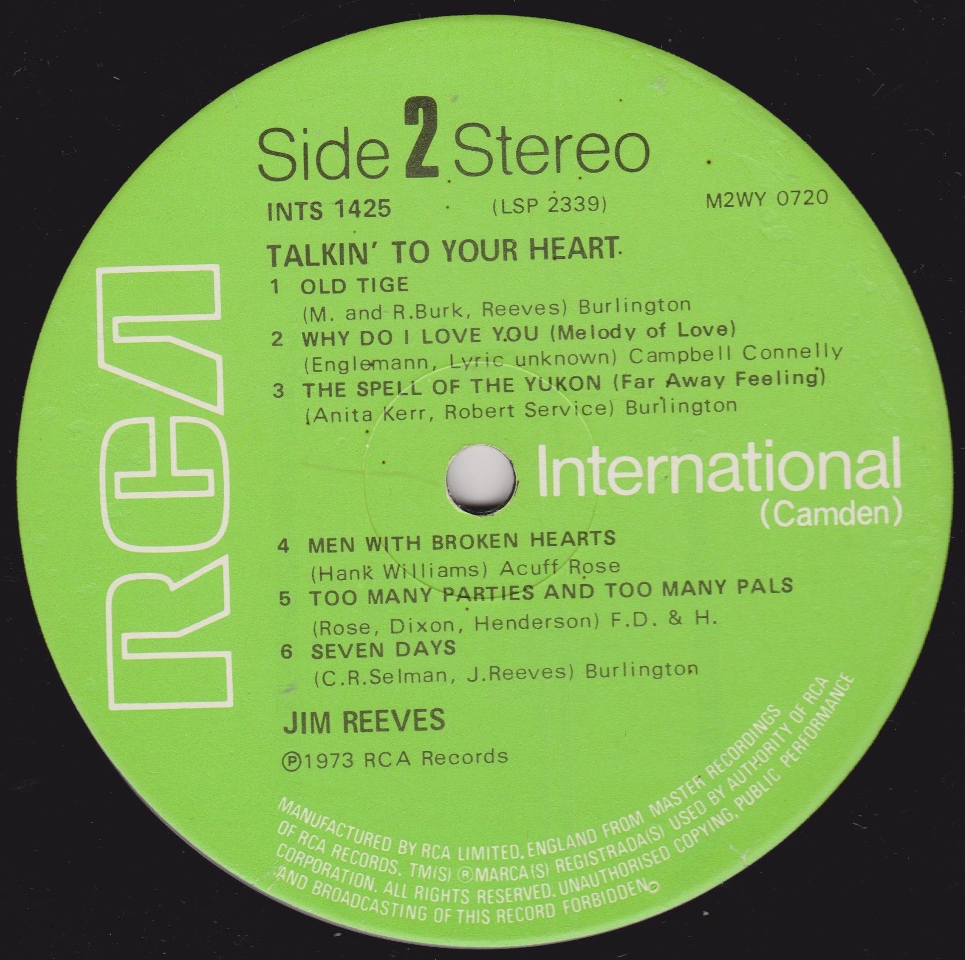 Green record label with text and tracklist on a black background