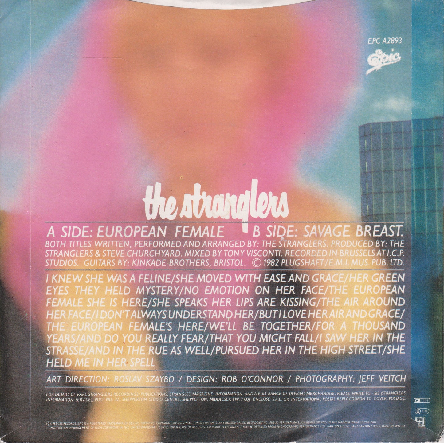 Vinyl record sleeve featuring 'The Stranglers' on a colorful background.