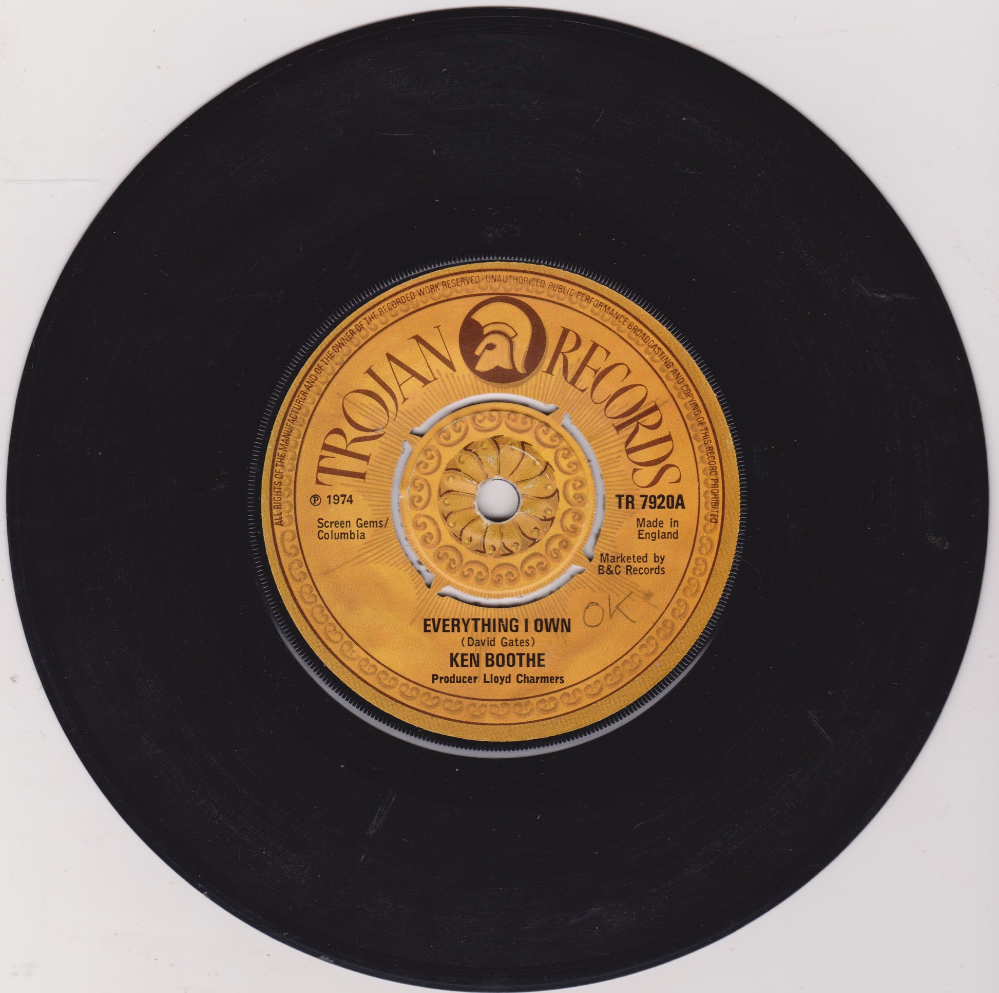 Record with Trojan Records label on a white background