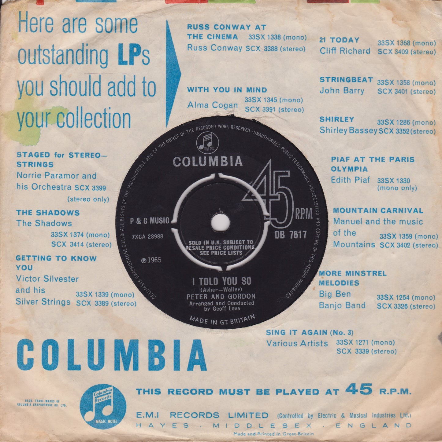 Columbia Records label on a vintage record sleeve with text and music track listings.