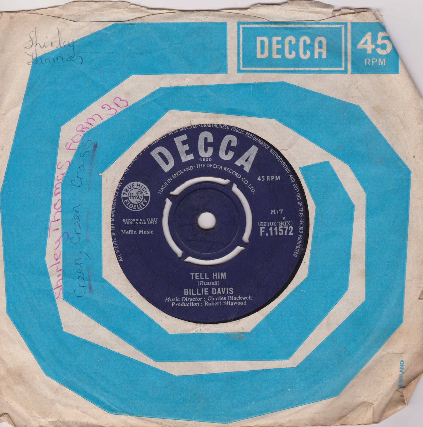 Decca record sleeve with blue and beige design