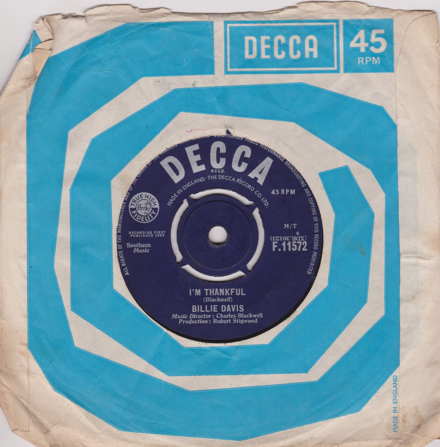 Vintage Decca record sleeve with blue and beige design