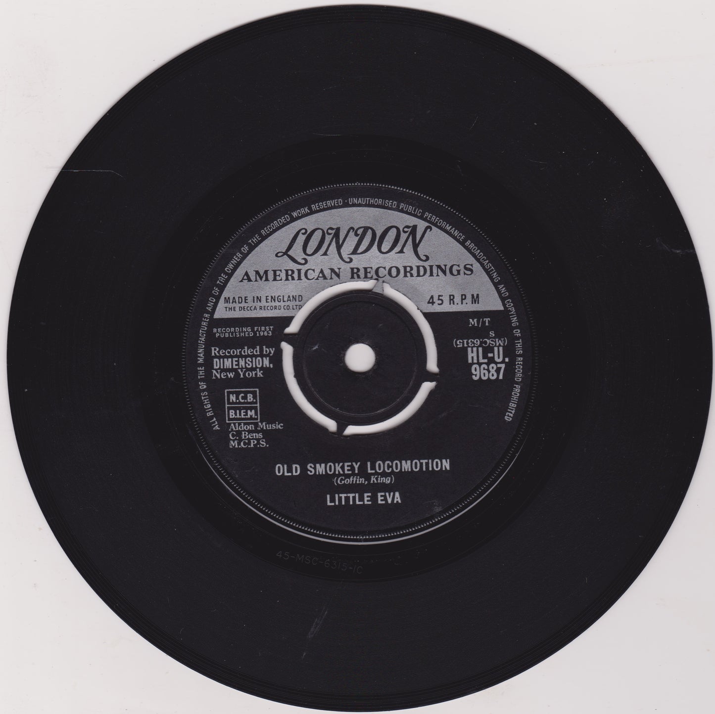 Black vinyl record with 'London American Recordings' label on a white background