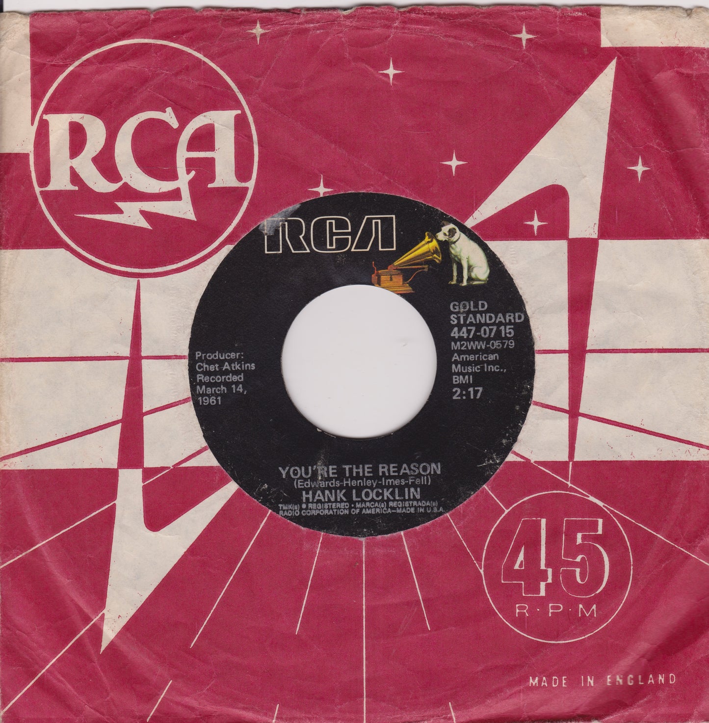 Vintage RCA record sleeve with a star design on a red and white background