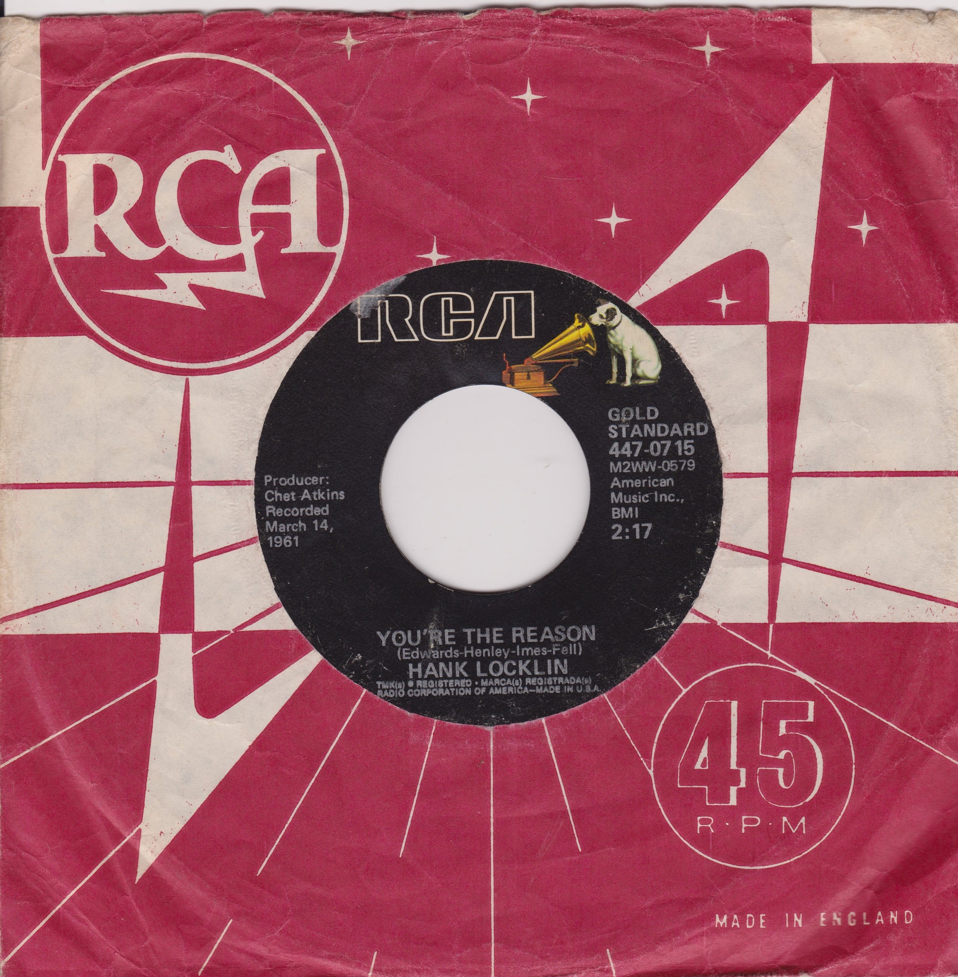 Vintage RCA record sleeve with a star design on a red and white background