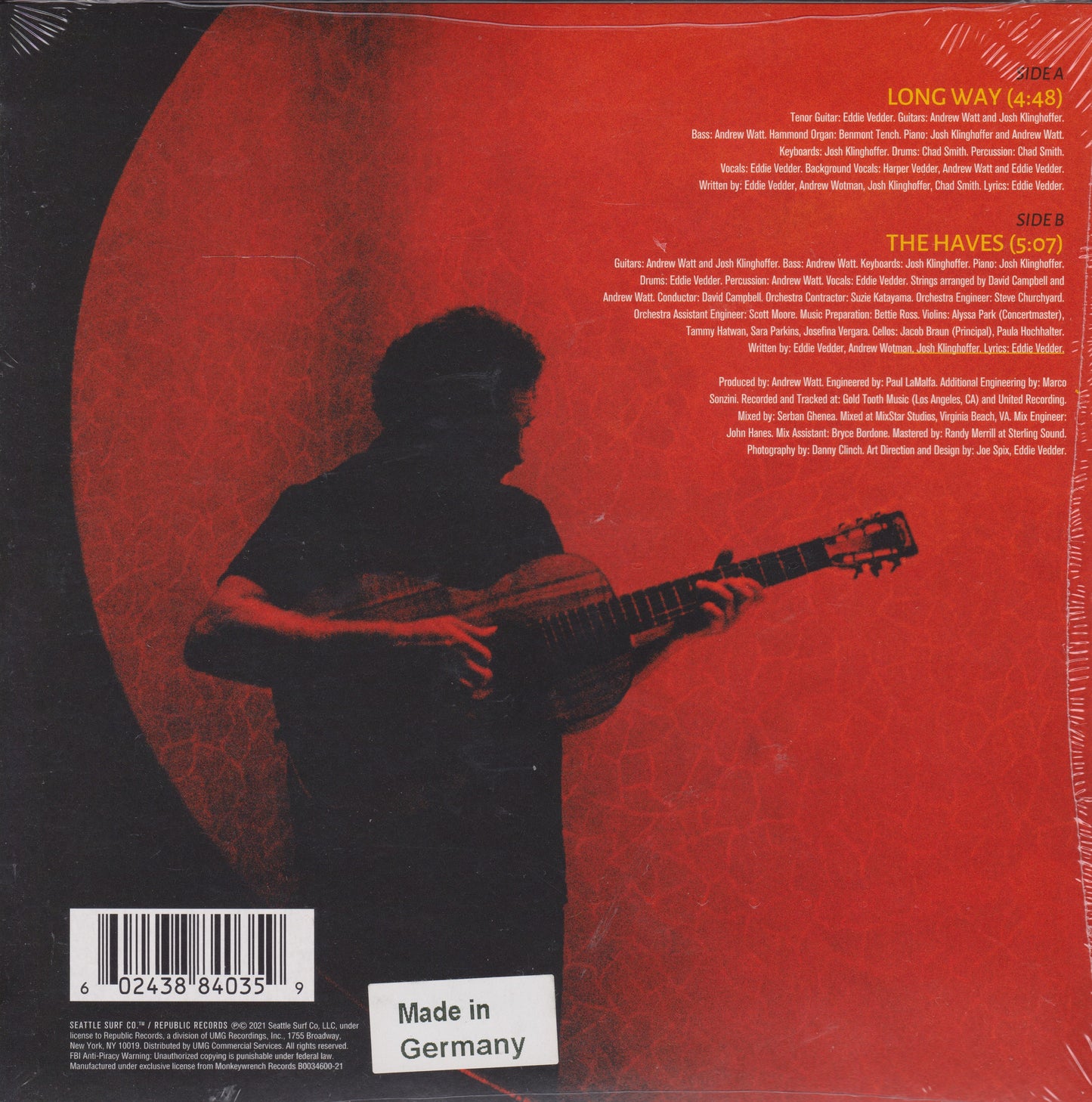 Single cover with silhouette of a person playing guitar against a red and black background