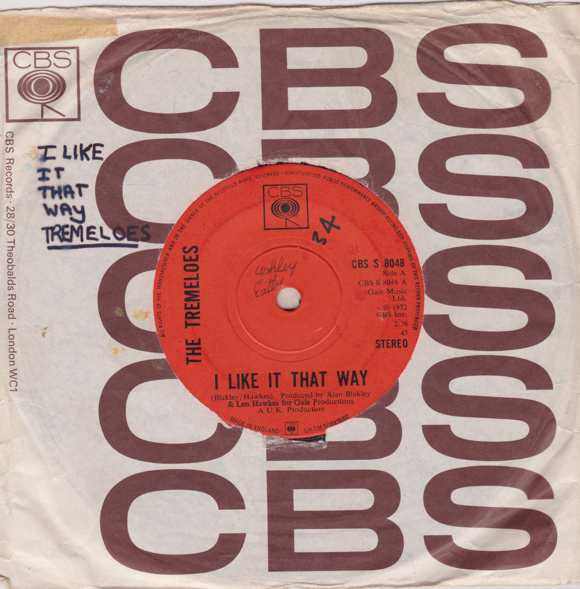 Record cover with red label and CBS branding