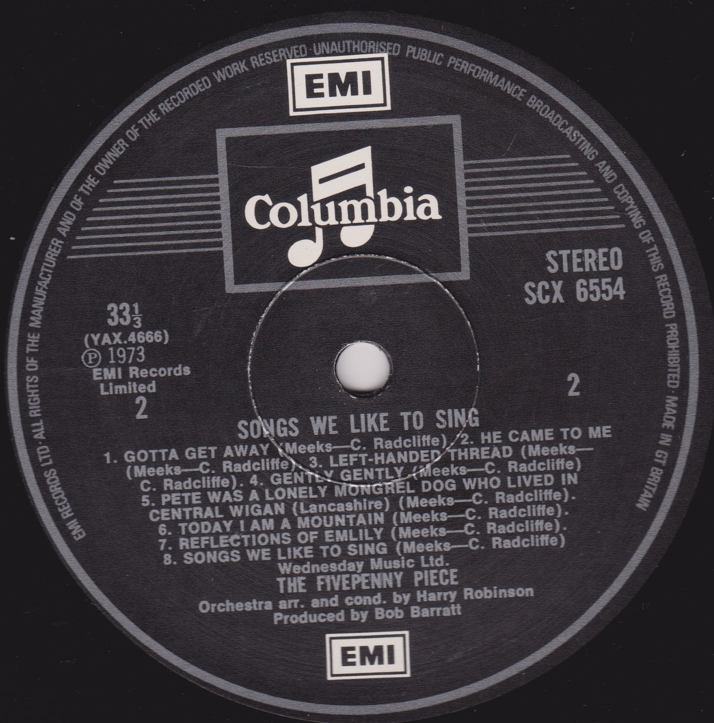 Columbia Records label from a vinyl record with text and logos.