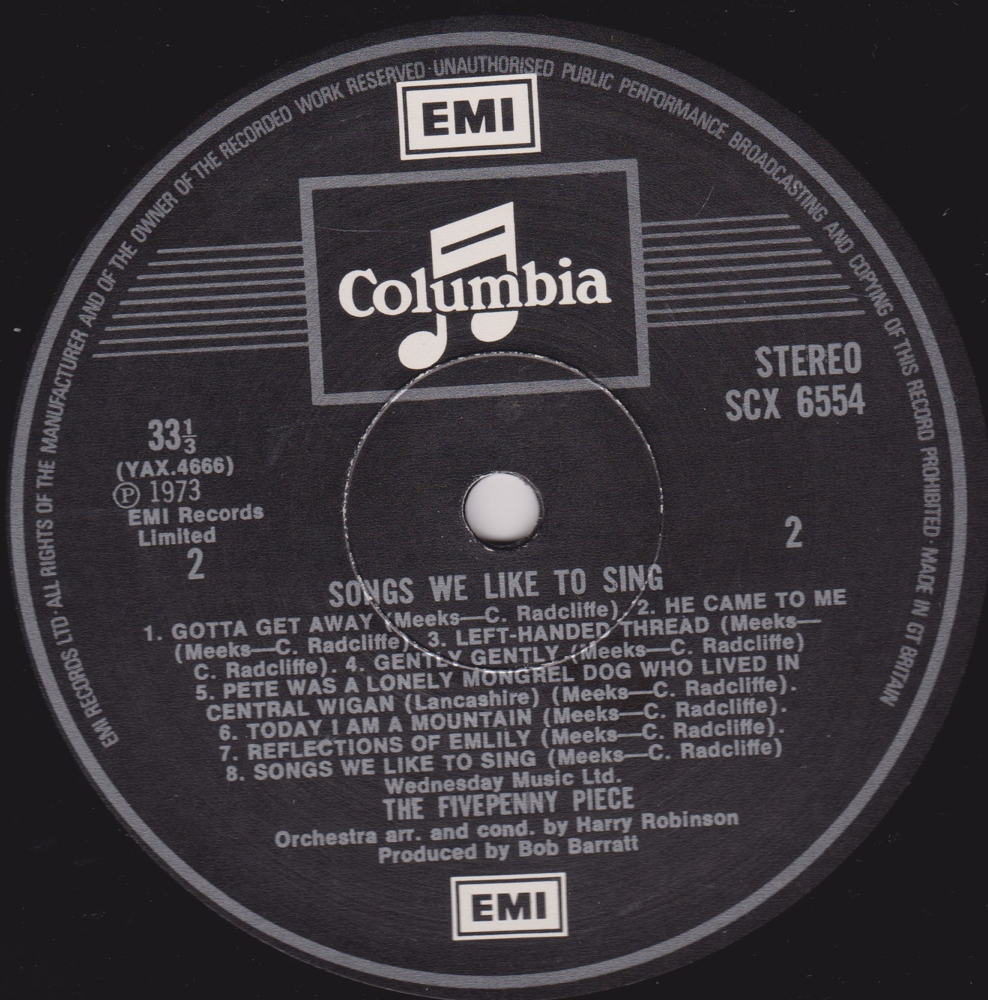 Columbia Records label from a vinyl record with text and logos.