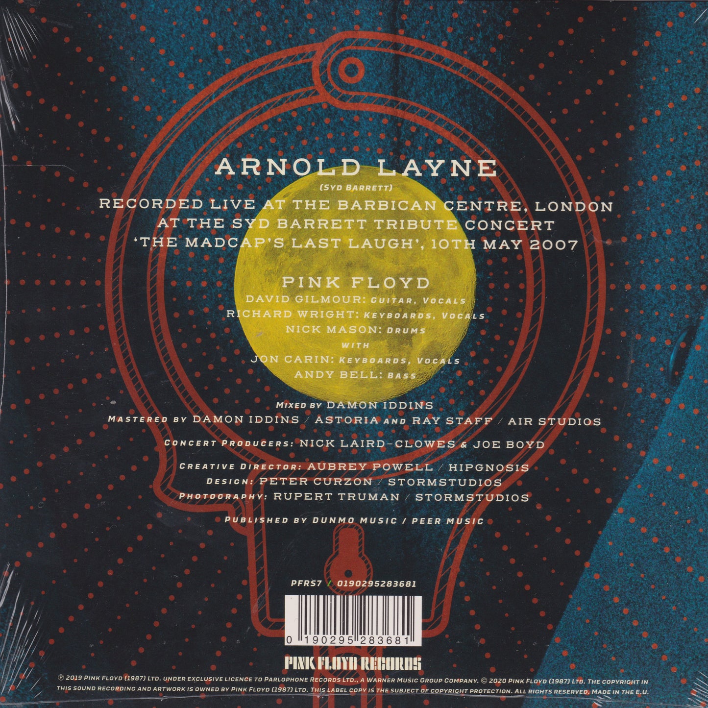 Back cover of a music single featuring text and design elements with 'Pink Floyd' branding.