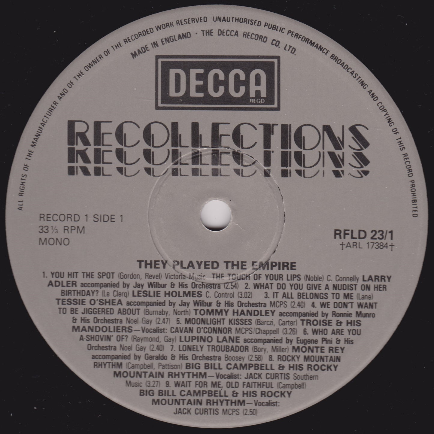 Various – They Played The Empire (Decca 1982) 2x12" vinyl LP VG/VG