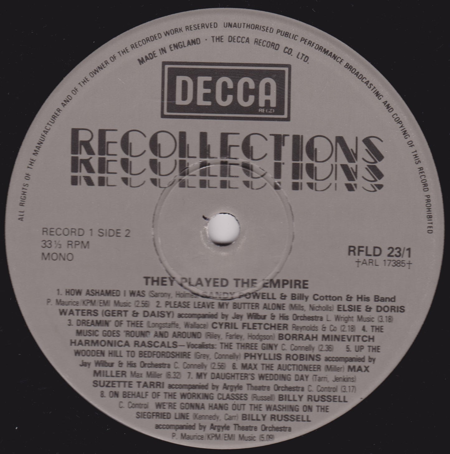 Various – They Played The Empire (Decca 1982) 2x12" vinyl LP VG/VG