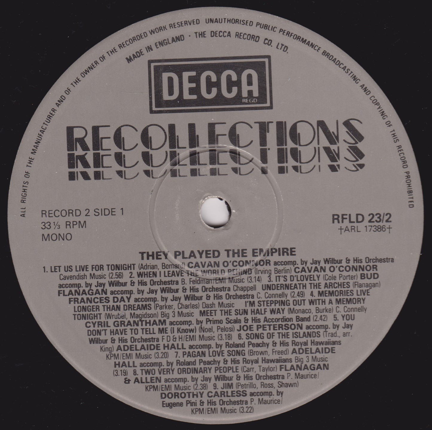 Various – They Played The Empire (Decca 1982) 2x12" vinyl LP VG/VG