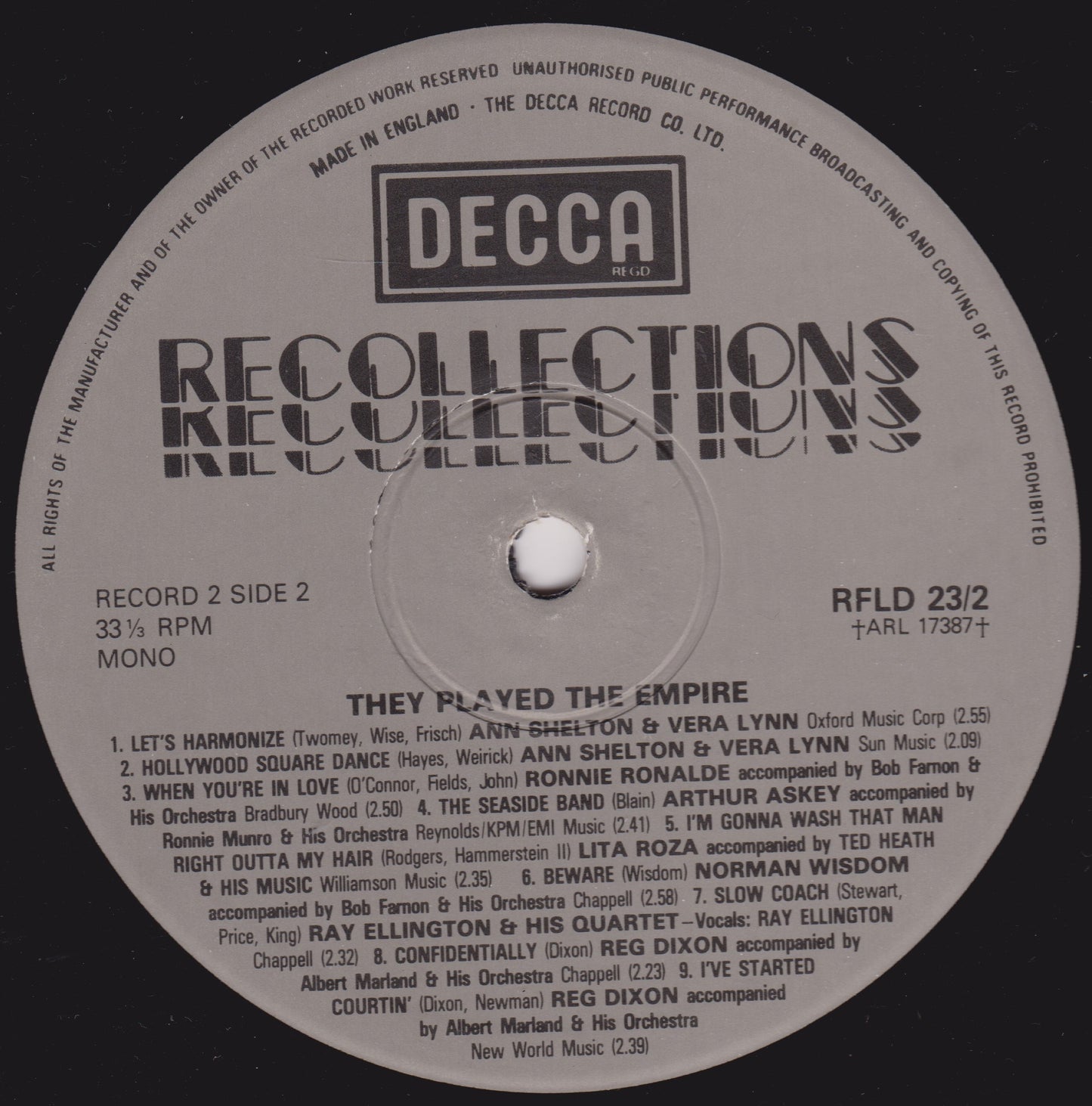 Various – They Played The Empire (Decca 1982) 2x12" vinyl LP VG/VG