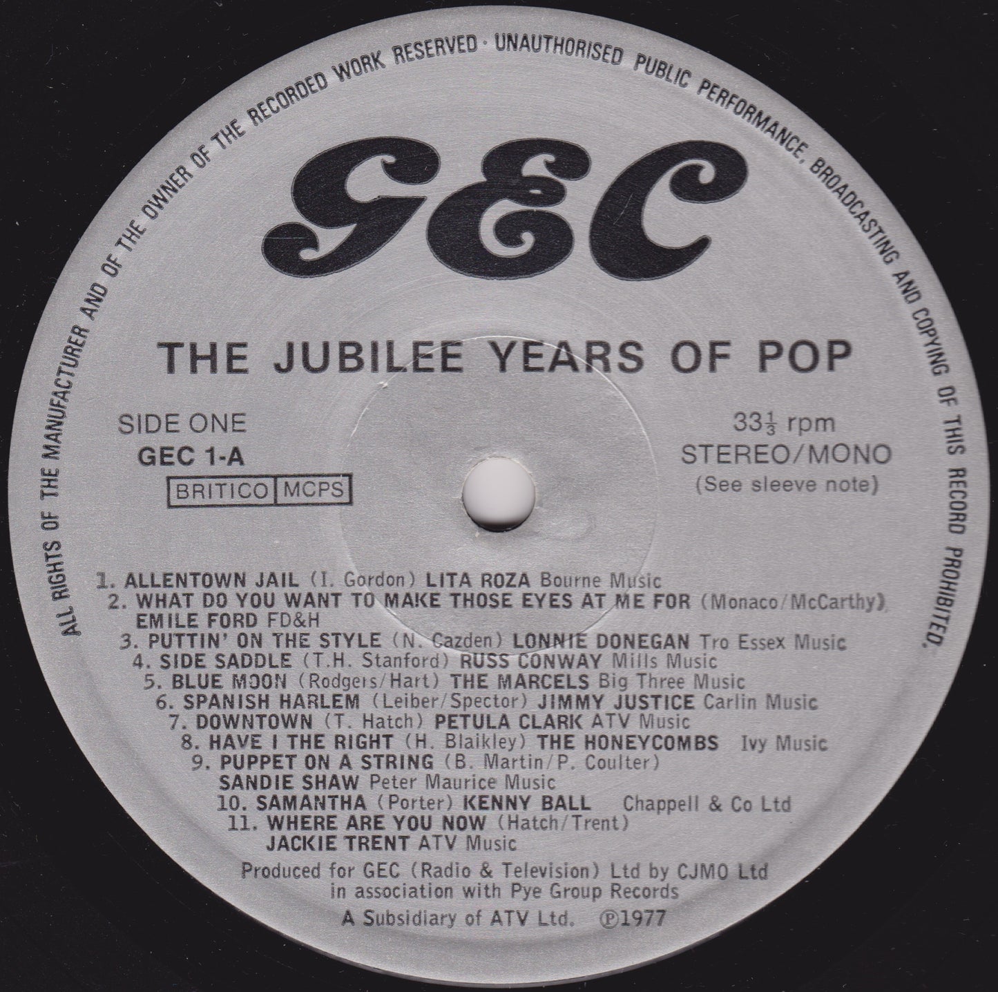 Various – GEC Presents: The Jubilee Years Of Pop (GEC 1977) 12" vinyl LP VG/VG