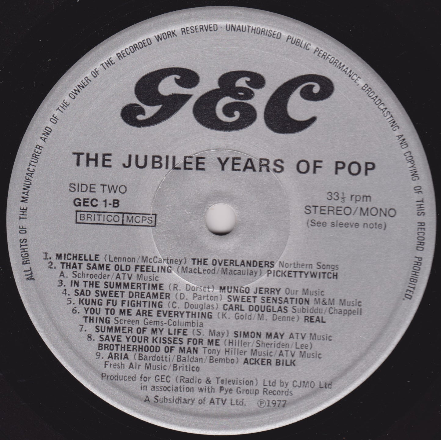 Various – GEC Presents: The Jubilee Years Of Pop (GEC 1977) 12" vinyl LP VG/VG