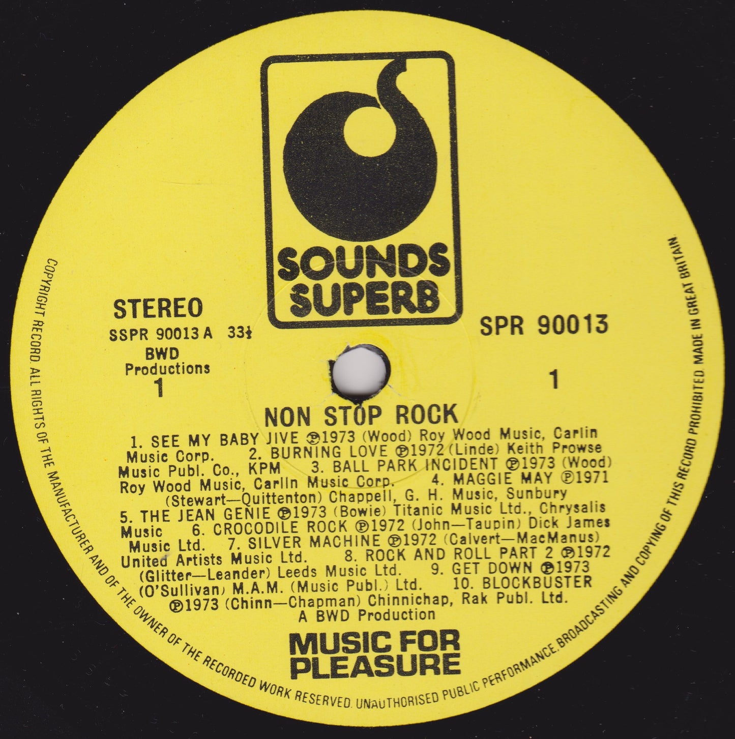 Unknown Artist ‎– Non-Stop Rock (Sounds Superb ‎ 1973) 12" vinyl LP VG/VG