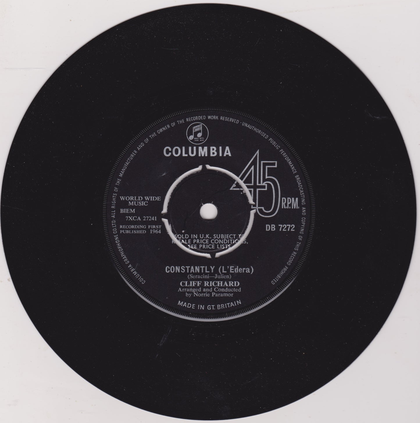Cliff Richard - Constantly (L'Edera) (Columbia 1964) 7" vinyl single VG/-
