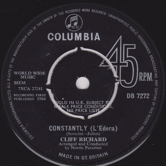 Cliff Richard - Constantly (L'Edera) (Columbia 1964) 7" vinyl single VG/-