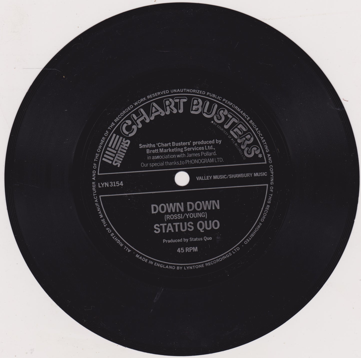 Status Quo ‎– Down Down / Break The Rules (Smiths Crisps 1975) 7" flexi-disc VG