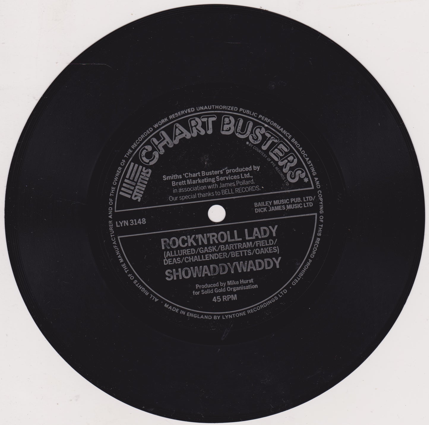 Showaddywaddy / Sweet Sensation – Rock 'N' Roll Lady / Sad Sweet Dreamer (Smiths Crisps 1975) 7" flexi-disc VG