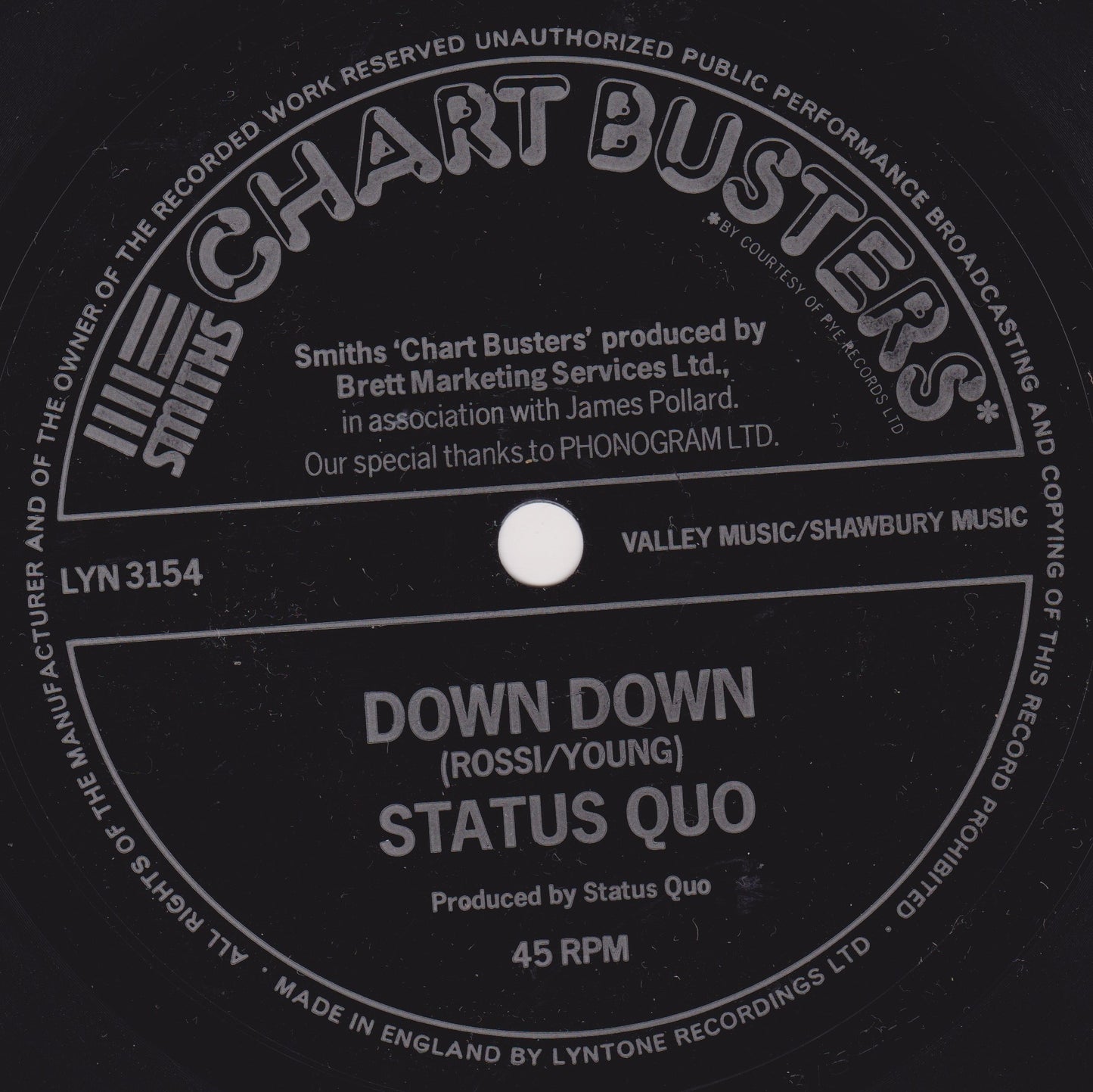 Status Quo ‎– Down Down / Break The Rules (Smiths Crisps 1975) 7" flexi-disc VG