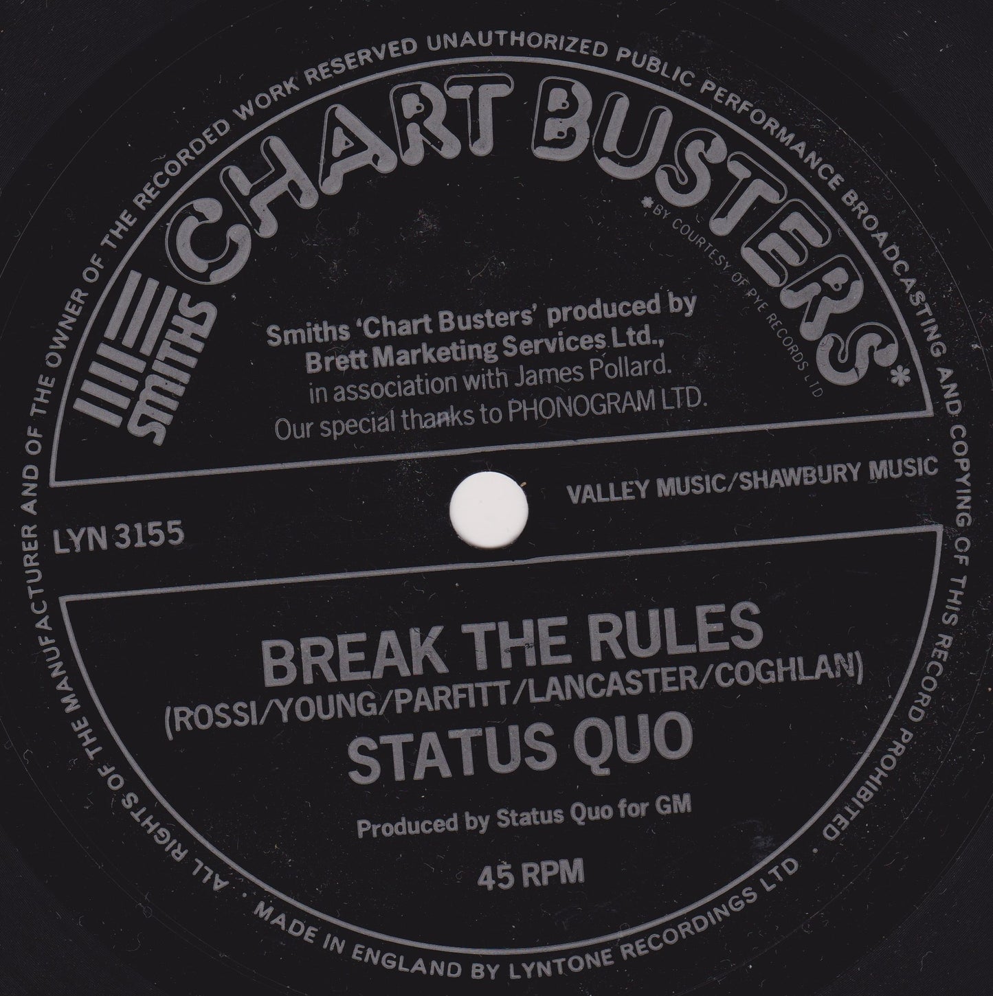 Status Quo ‎– Down Down / Break The Rules (Smiths Crisps 1975) 7" flexi-disc VG