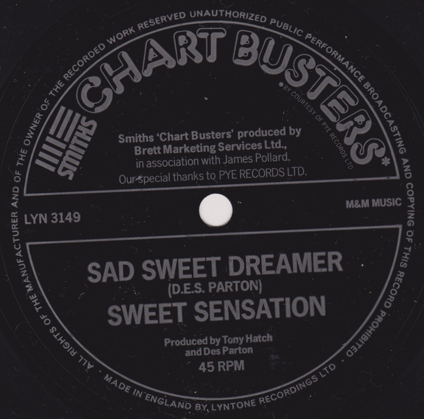 Showaddywaddy / Sweet Sensation – Rock 'N' Roll Lady / Sad Sweet Dreamer (Smiths Crisps 1975) 7" flexi-disc VG