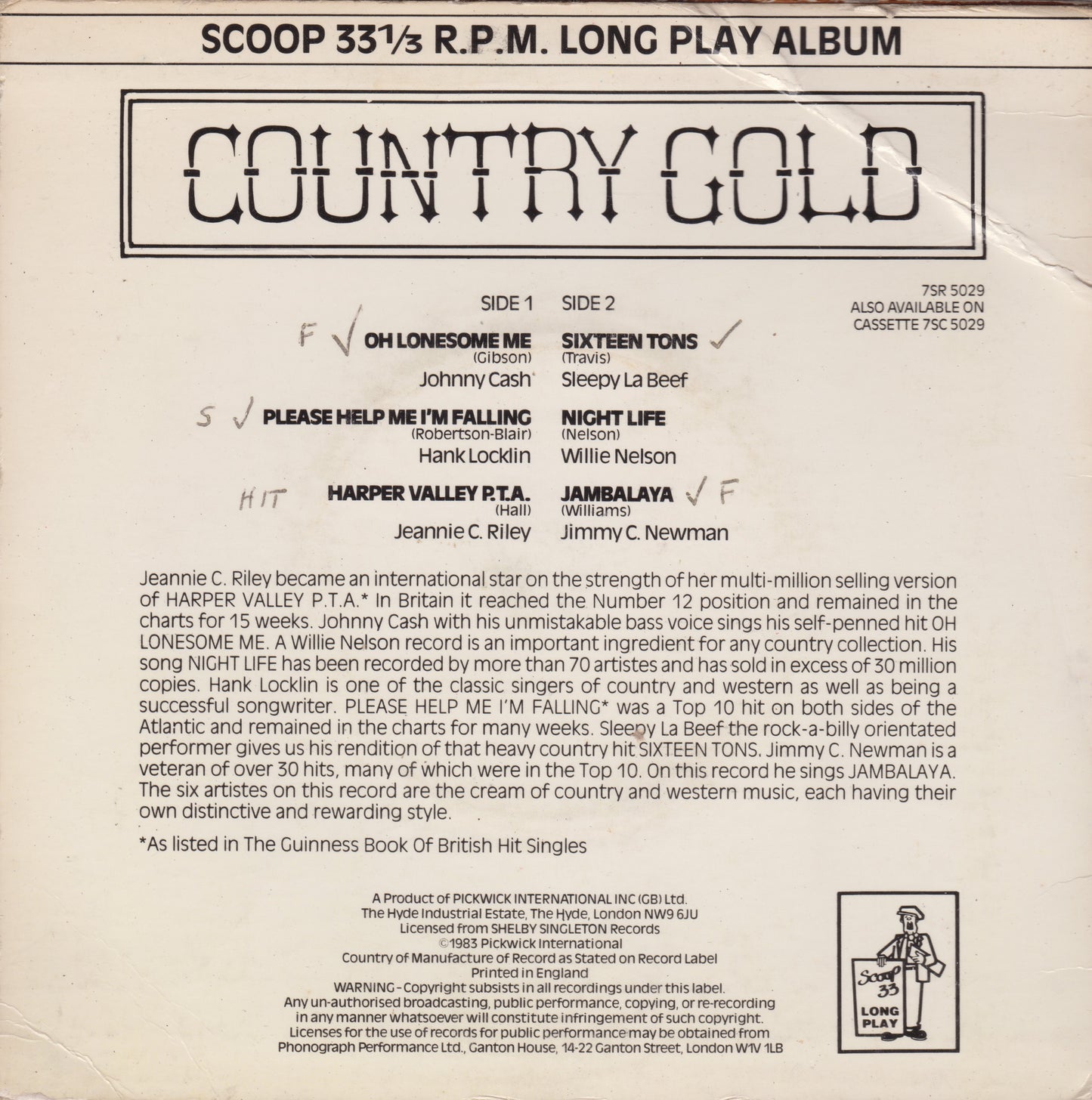 Various ‎– Country Gold (Scoop 1983) 7" vinyl P/S EP VG/G+ 33rpm