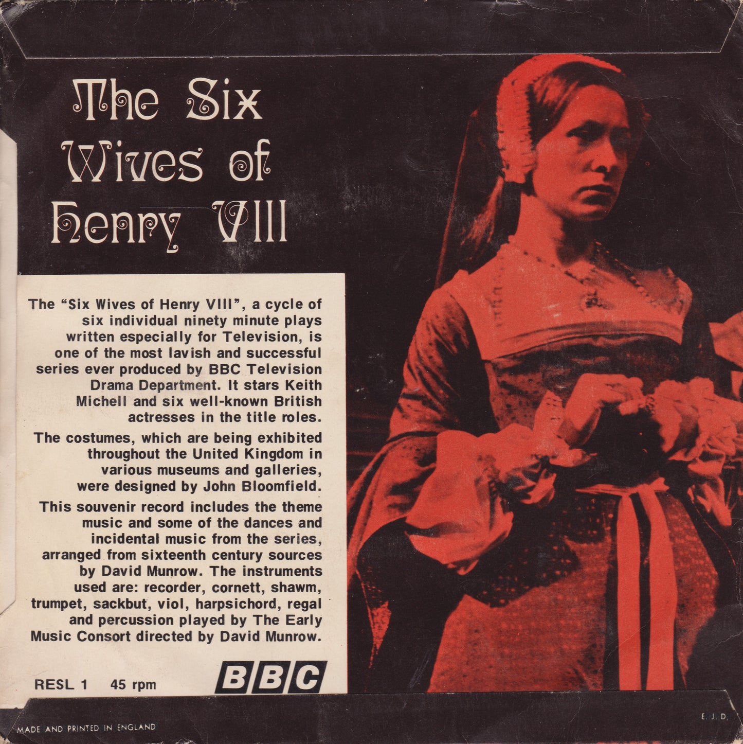 The Early Music Consort ‎– The Six Wives Of Henry VIII (BBC 1970) 7" vinyl P/S EP VG/VG