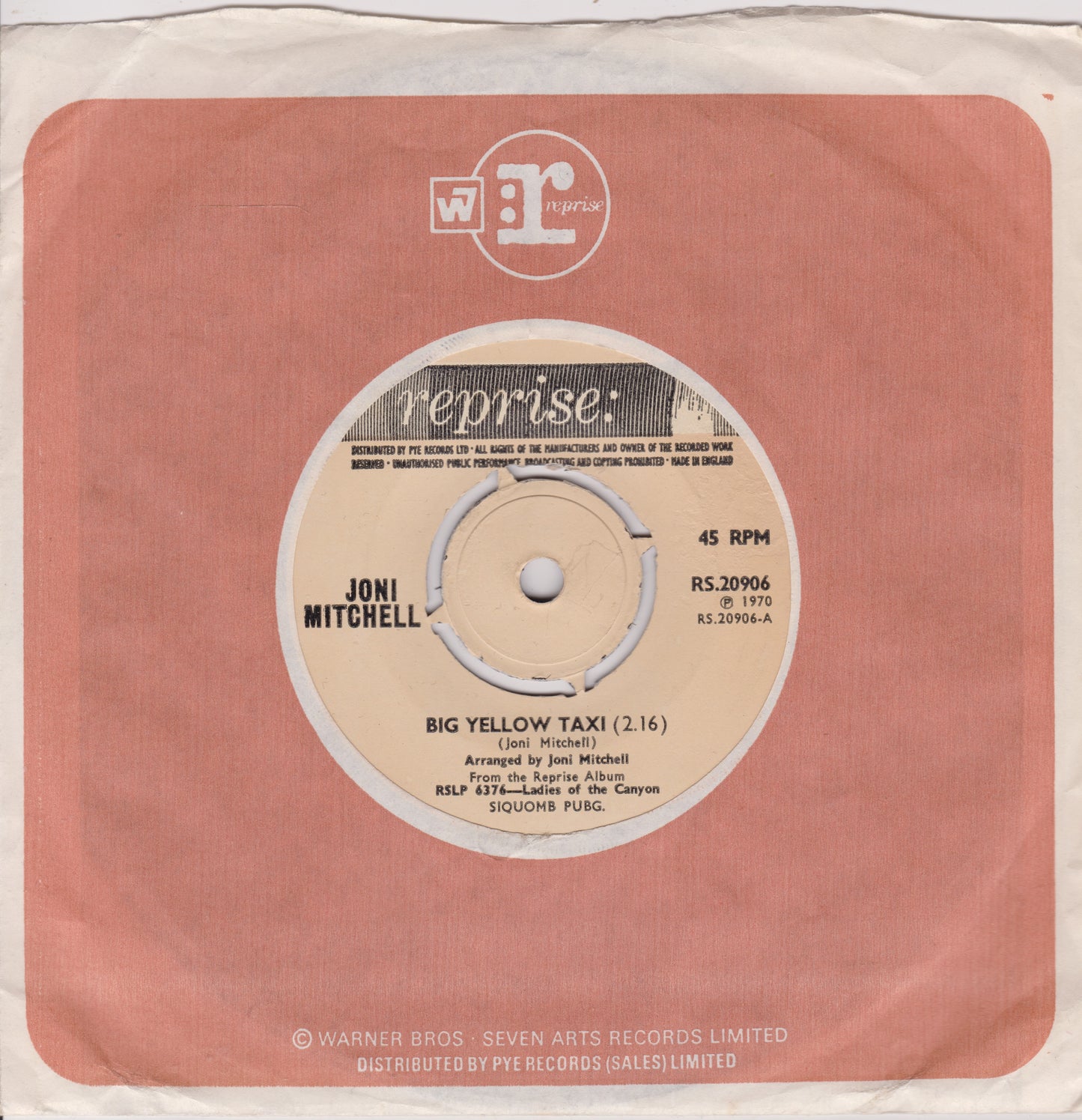 Joni Mitchell ‎– Big Yellow Taxi (Reprise 1970) 7" vinyl single VG/-