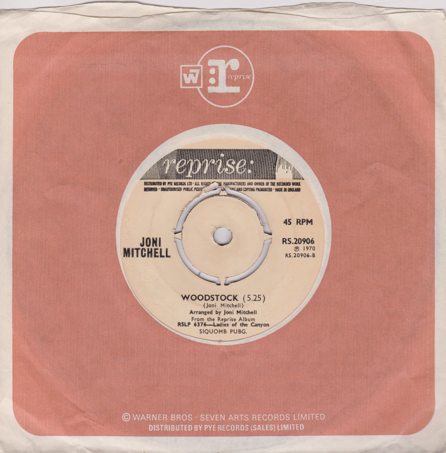 Joni Mitchell ‎– Big Yellow Taxi (Reprise 1970) 7" vinyl single VG/-