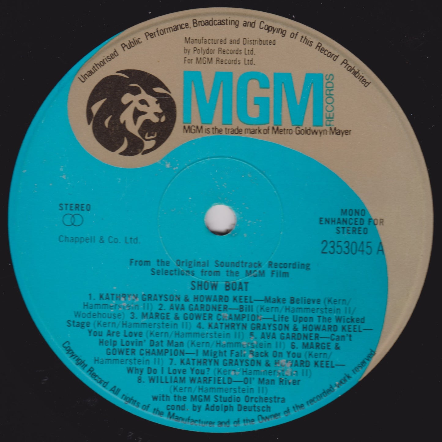 Various ‎– Show Boat / Lovely To Look At (MGM 1974) 12" vinyl LP VG/VG