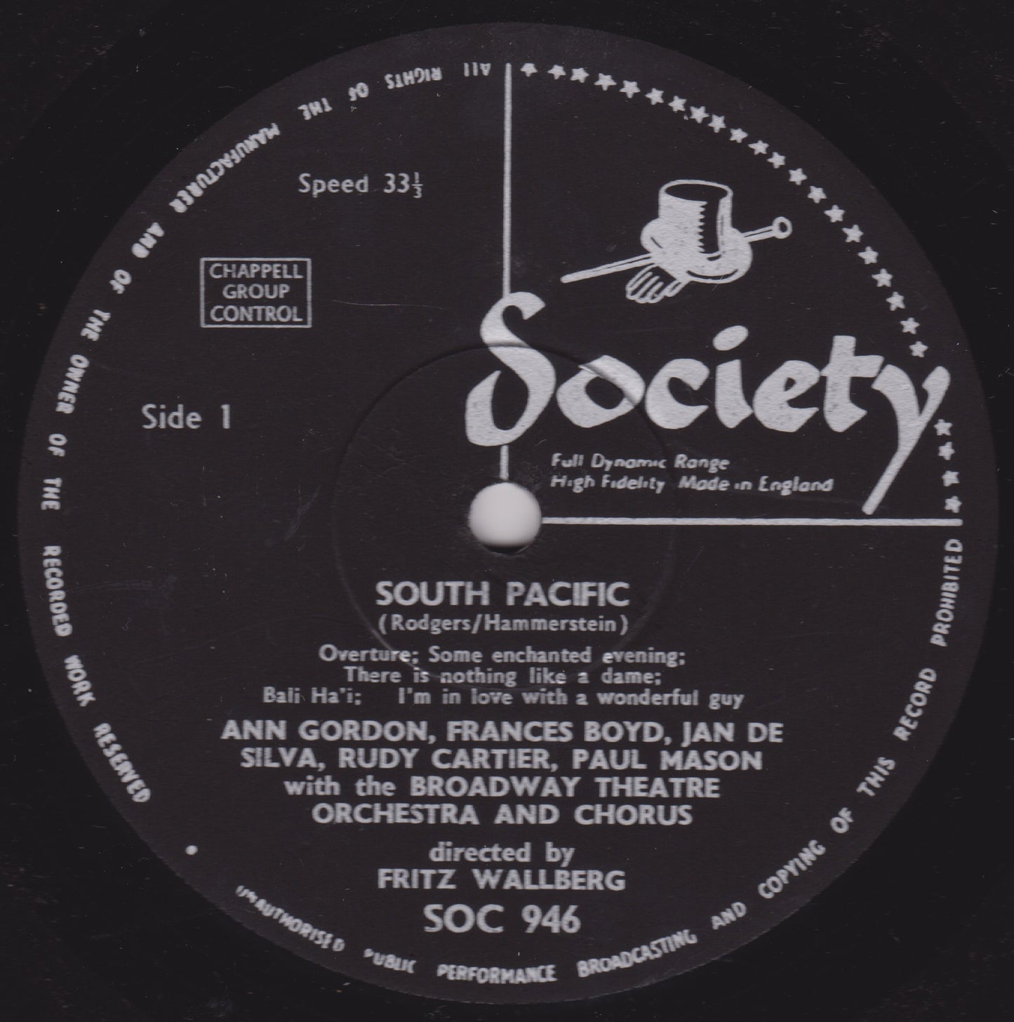 Rodgers And Hammerstein - South Pacific (Society) 12" vinyl LP VG/G+